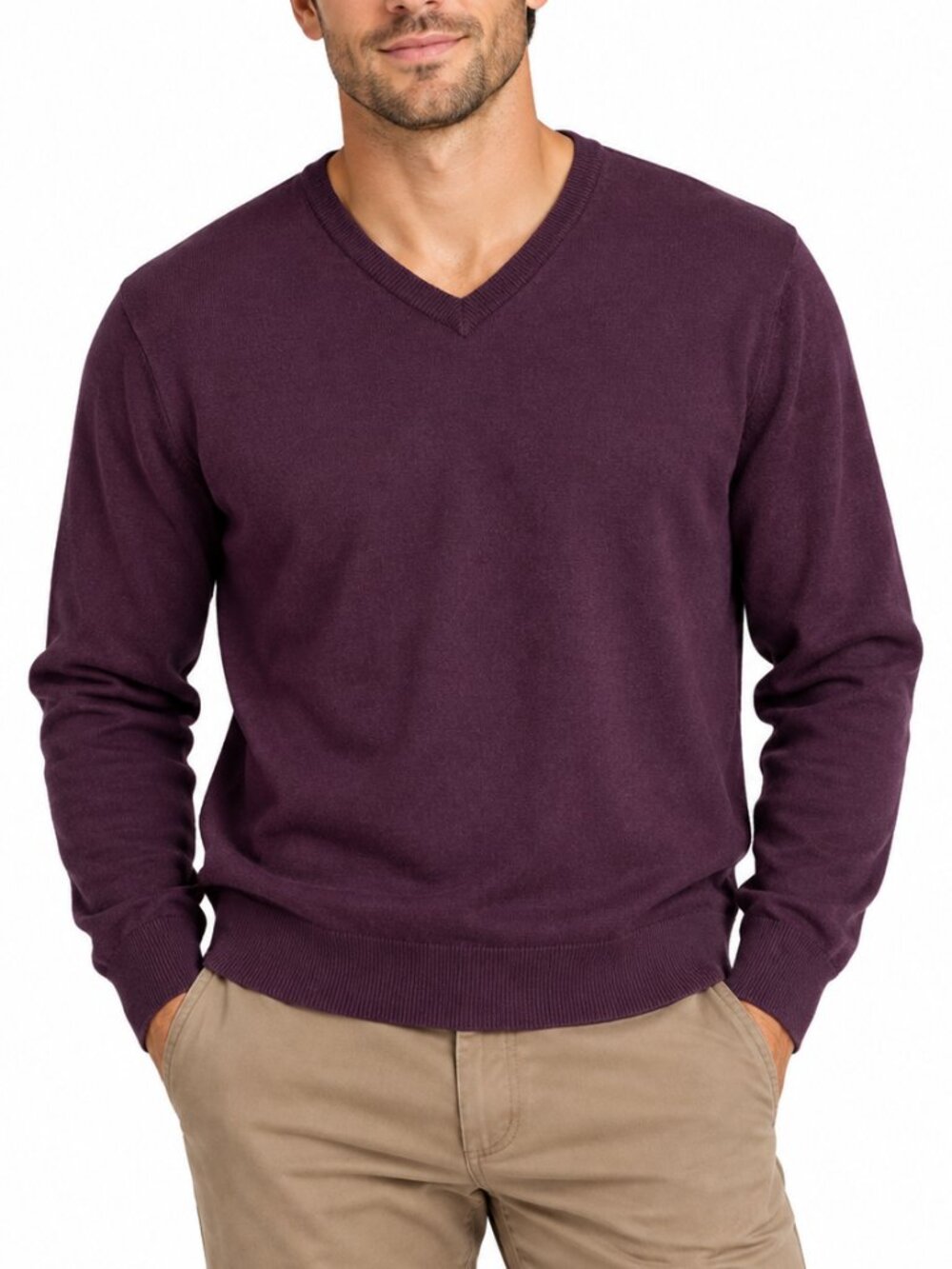 ATTITUDE 100% Merino Wool V-Neck Sweater Plum Purple Large Lightweight Winter